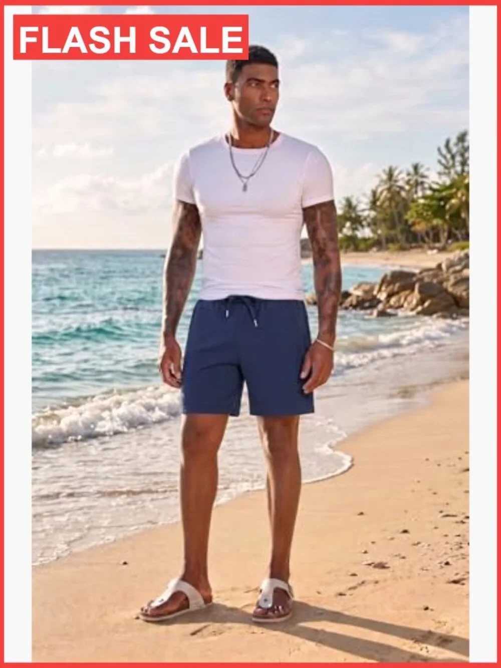 7-Inch Swim Trunks with Zip Pockets Quick-Dry Mesh Lining